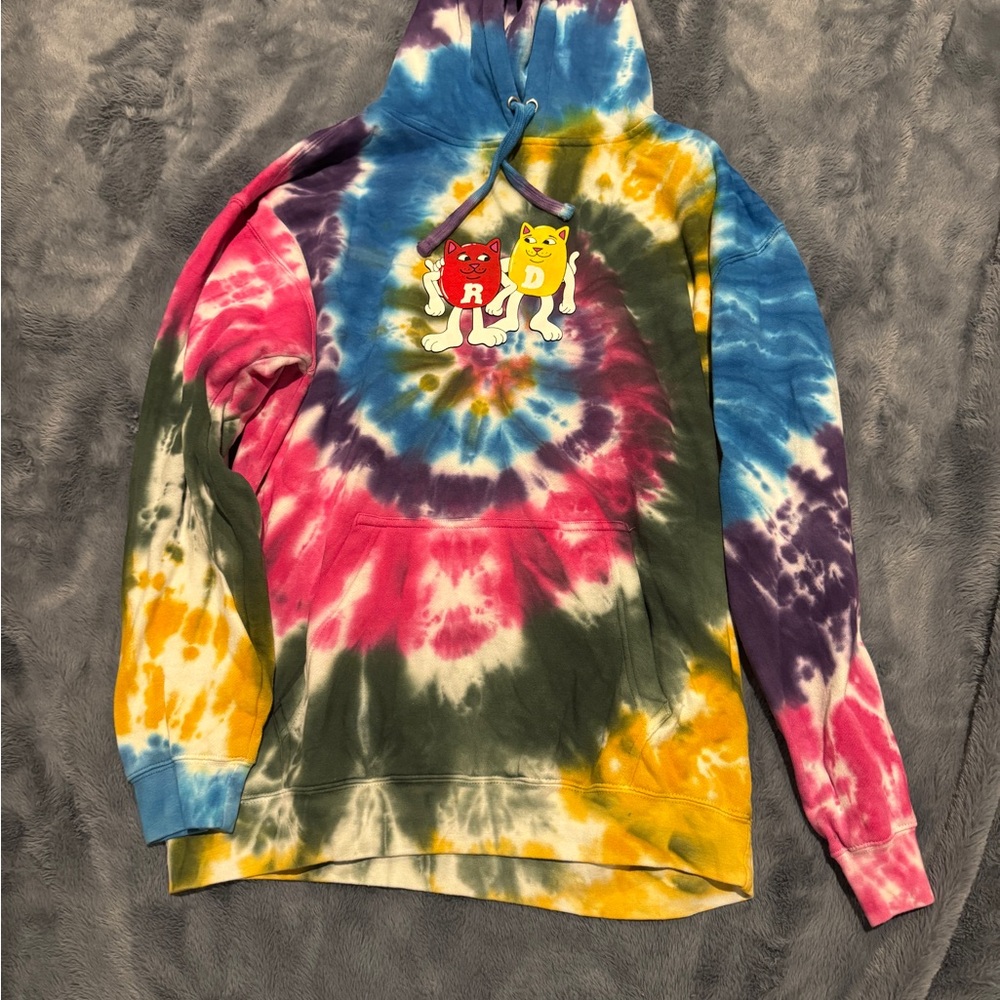 Ripndip Blue and Yellow Tie-Dye Hoodie with Cat Tag